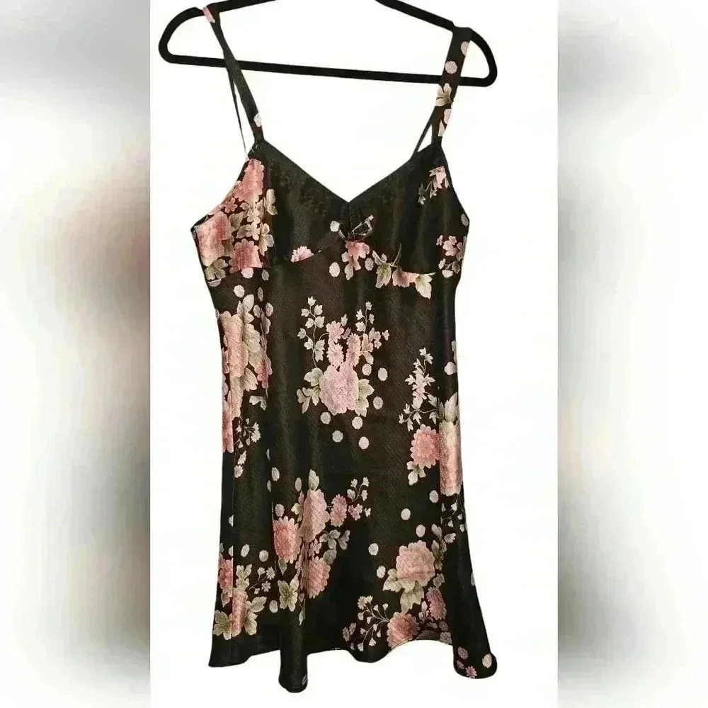 Morgan Taylor Black and Pink Floral babydoll Slip